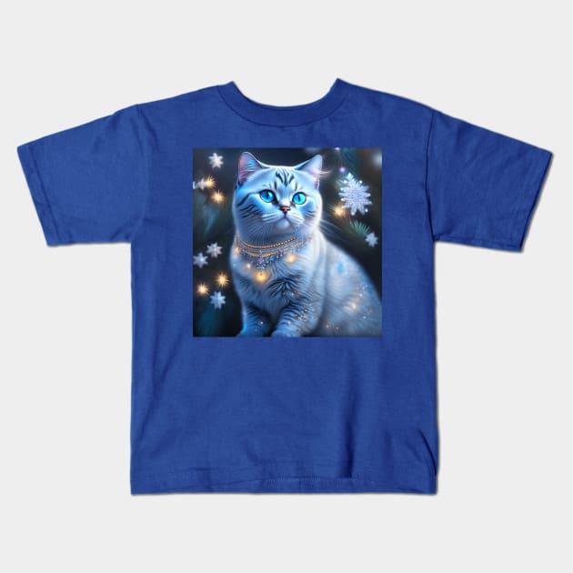 British Shorthair Kitten Christmas Kids T-Shirt by Enchanted Reverie